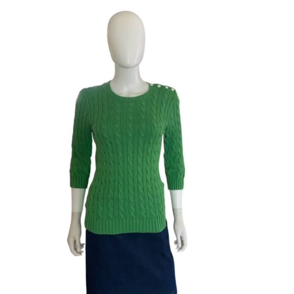 Ralph Lauren Rugby Green Cable Knit Sweater Small - Picture 1 of 5